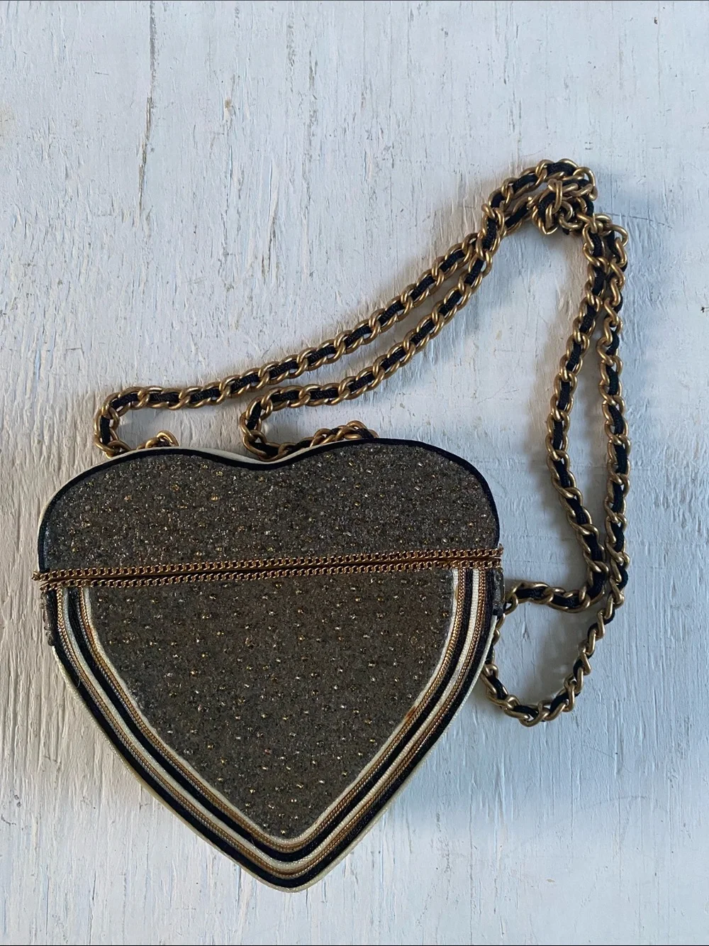 Black & Gold Embellished Heart Crossbody Purse